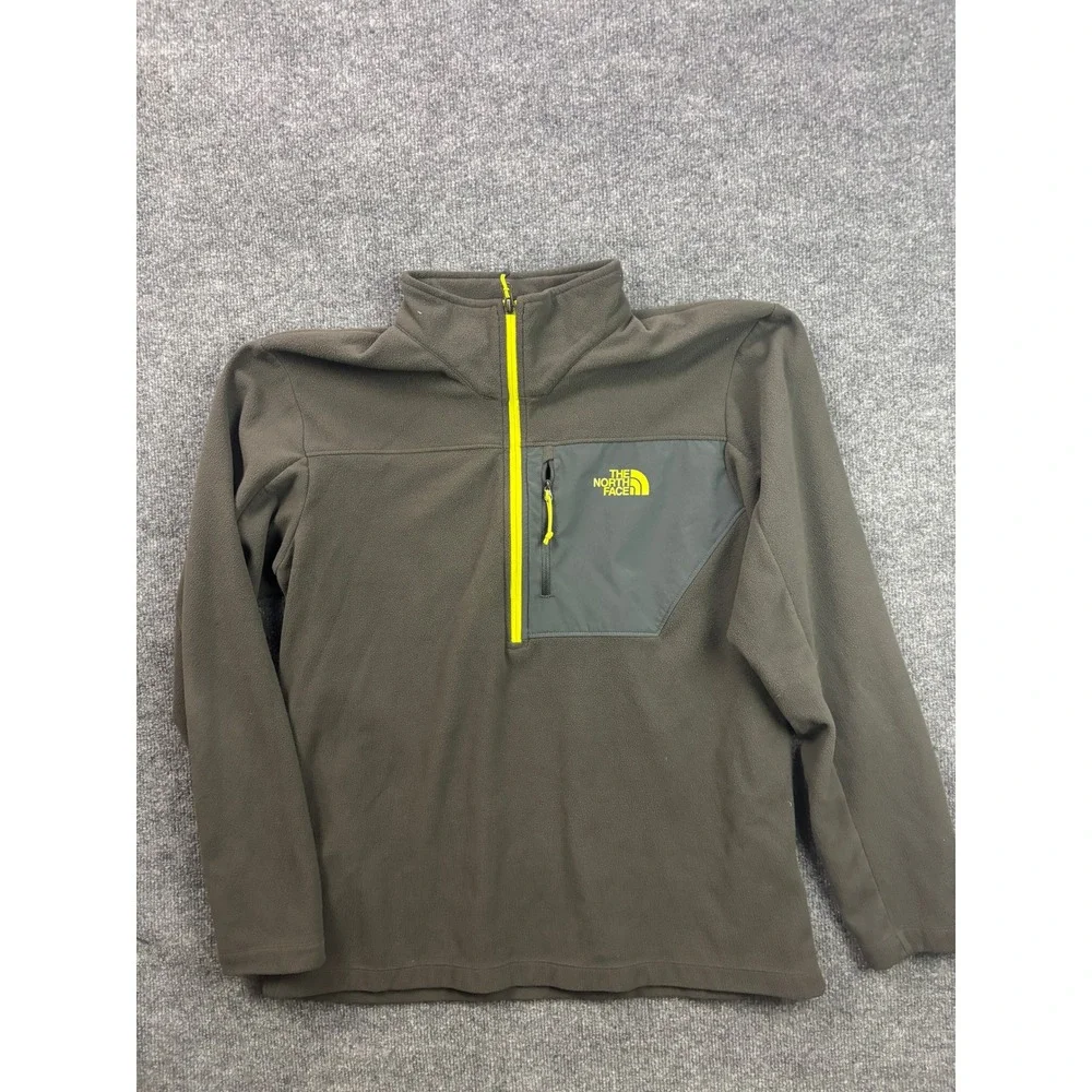 The North Face Fleece Pullover Mens Large Olive Green 1/4 Zip Chest Pocket